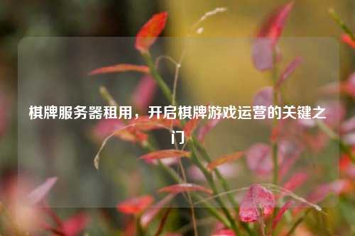 棋牌服务器租用，开启棋牌游戏运营的关键之门