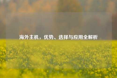 海外主机，优势、选择与应用全解析