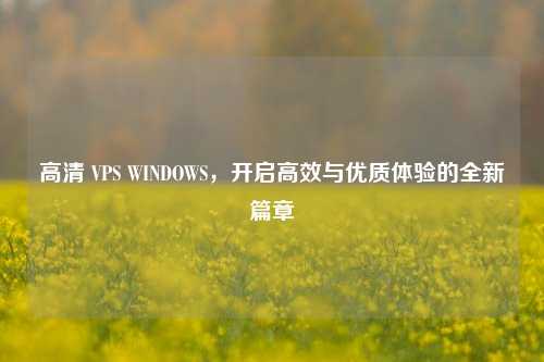 高清 VPS WINDOWS，开启高效与优质体验的全新篇章