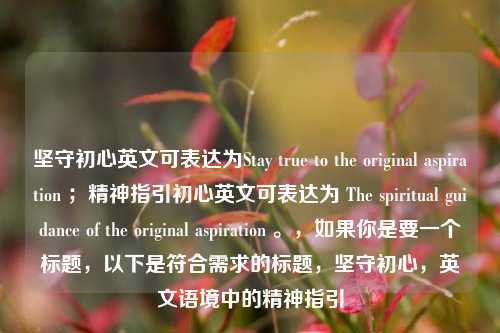 坚守初心英文可表达为Stay true to the original aspiration ；精神指引初心英文可表达为 The spiritual guidance of the original aspiration 。，如果你是要一个标题，以下是符合需求的标题，坚守初心，英文语境中的精神指引