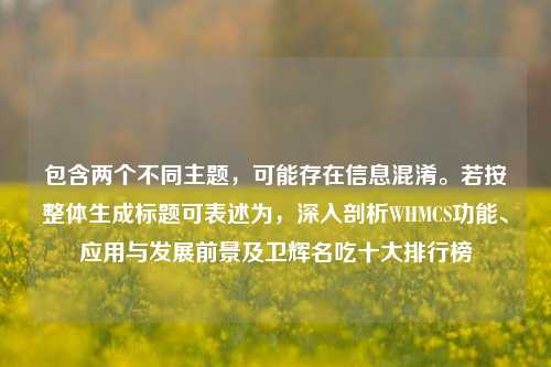 包含两个不同主题，可能存在信息混淆。若按整体生成标题可表述为，深入剖析WHMCS功能、应用与发展前景及卫辉名吃十大排行榜