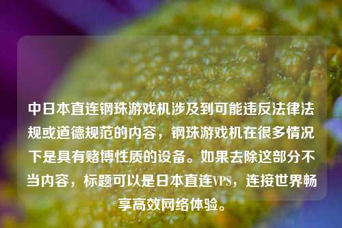 中日本直连钢珠游戏机涉及到可能违反法律法规或道德规范的内容，钢珠游戏机在很多情况下是具有赌博性质的设备。如果去除这部分不当内容，标题可以是日本直连VPS，连接世界畅享高效     体验。