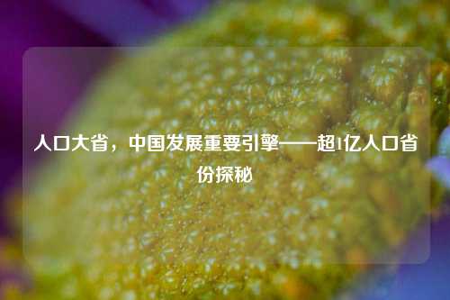 人口大省，中国发展重要引擎——超1亿人口省份探秘