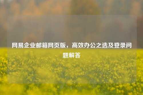 网易企业邮箱网页版，高效办公之选及登录问题解答